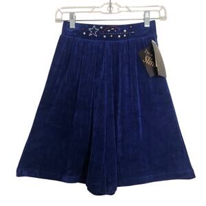 NWT Vintage 80's KLG & Co. Slinky Blue Ribbed High Rise Bedazzled Shorts